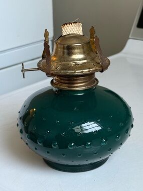 Emerald Green Hobnail Glass Hurricane Lamp Vintage c1950-60s by Lamplight Farms